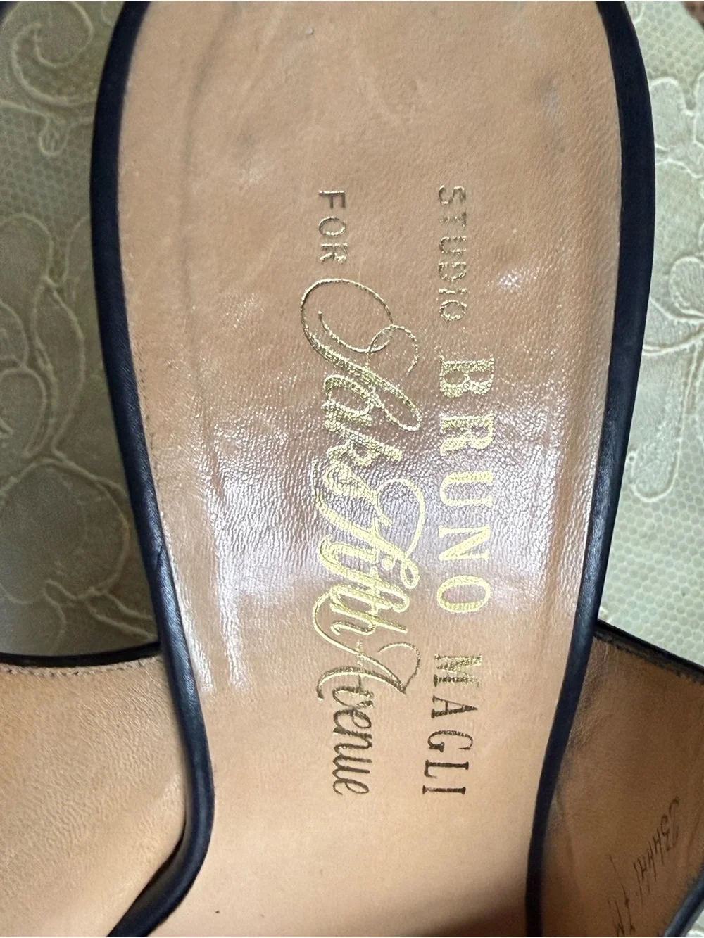 Bruno Magli Navy Blue Leather Slingback Peep-Toe Heels